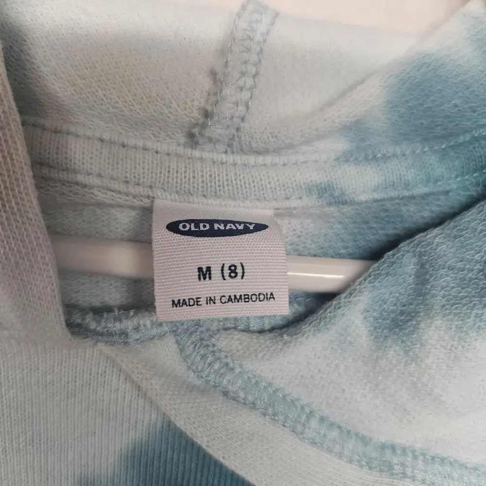 Old Navy Girls Hoodie Teal Blue Ombre Tie Dye Sweatshirt Size Medium 8 Pullover